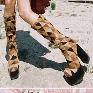 NEW Jeffrey Campbell - Hey Joe Patchwork Brown Suede Platform Boots 8.5